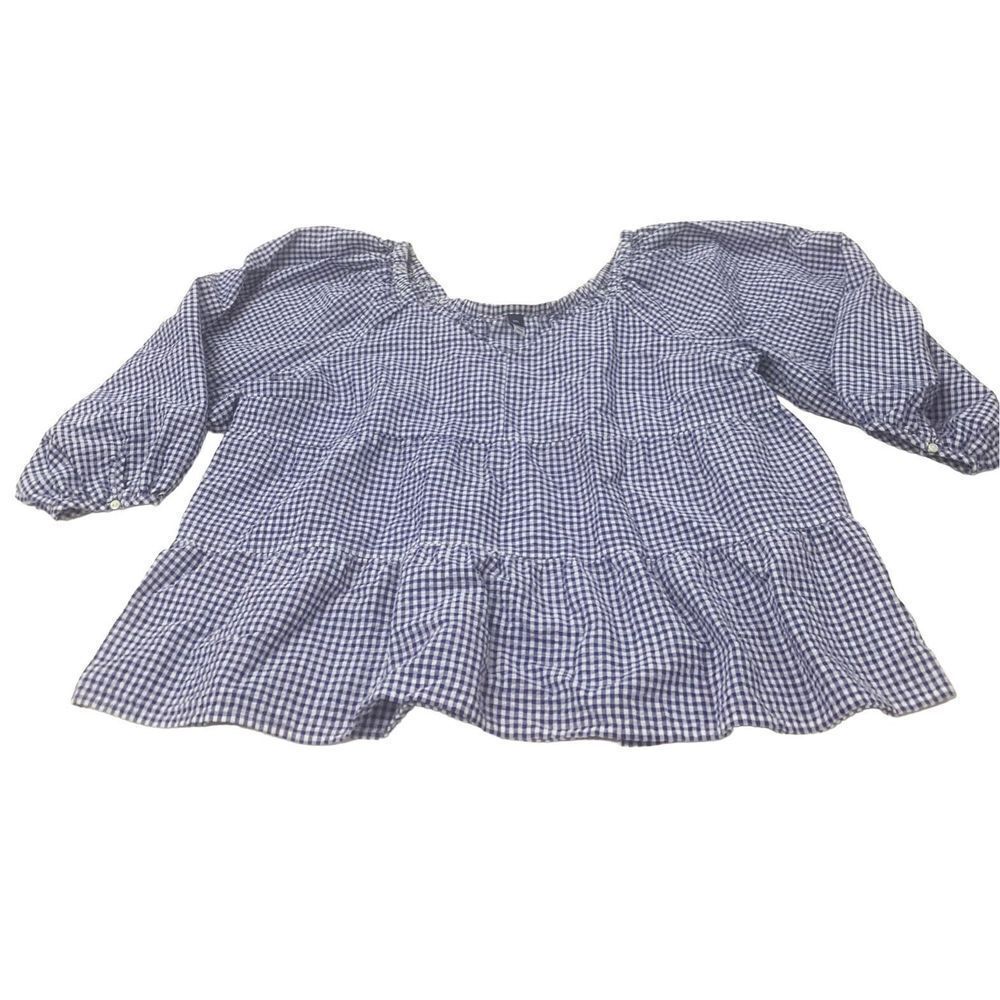 Gingham Patterned Peasant Blouse